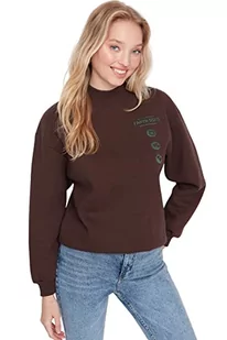 Damska bluza z długim rękawem ze stójką dopasowana brązowa, Brązowy - Bluzy damskie - miniaturka - grafika 1