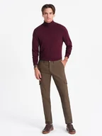 Spodnie męskie - Spodnie męskie materiałowe REGULAR z kieszeniami cargo - oliwkowe V2 OM-PACG-0178 - Ombre Clothing - miniaturka - grafika 1