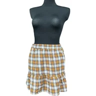 Spódnice - Modström Spódnica Midi Wygodna Stylowa Żółto Biała w Kratkę Rozmiar S - miniaturka - grafika 1
