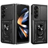 Etui i futerały do telefonów - Etui pancerne do Galaxy Z Fold 5 Camshield Case Ring Alogy Stand z osłonką na aparat slide czarne - miniaturka - grafika 1