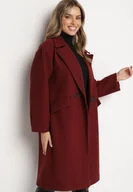 Płaszcze damskie - Bordowy Płaszcz Dwurzędowy Długi Swane - miniaturka - grafika 1