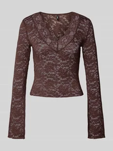 Bluzka o kroju slim fit z długim rękawem i efektem koronki model ‘NIKKA’ - Bluzki damskie - miniaturka - grafika 1