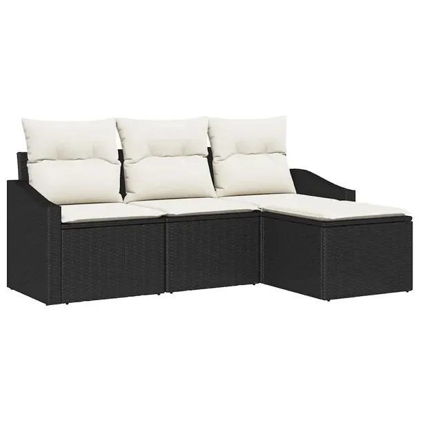 Czteroczęściowy Zestaw Sof Ogrodowych Modularnych, Czarno-Biały, Rattan