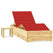 Leżaki ogrodowe - Regulowany drewniany leżak z poduszką i czerwony stolikiem P6-D62 - miniaturka - grafika 1