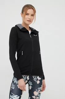 Bluzy damskie - Salewa bluza sportowa Light Micro damska kolor czarny z kapturem gładka - grafika 1