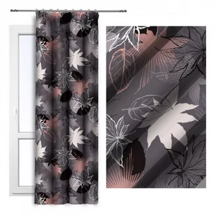 Zasłona gotowa na taśmie Szara Liście 140x250 Vipro D404-302 - Zasłony - miniaturka - grafika 1