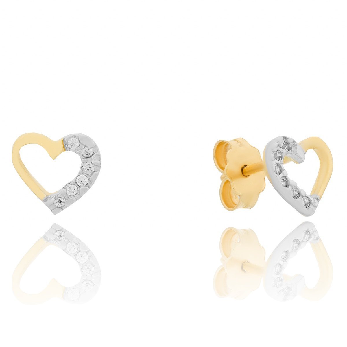 Złote kolczyki sztyfty serce z cyrkoniami pr. 585