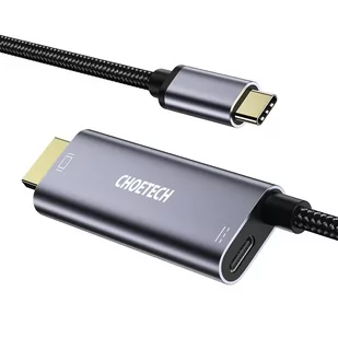 Choetech Choetech przejściówka adapter USB Typ C na HDMI 4K + USB Typ C PD do MacBook / PC 1.8m szary (XCH-M18GY) - Ładowarki do telefonów - miniaturka - grafika 1