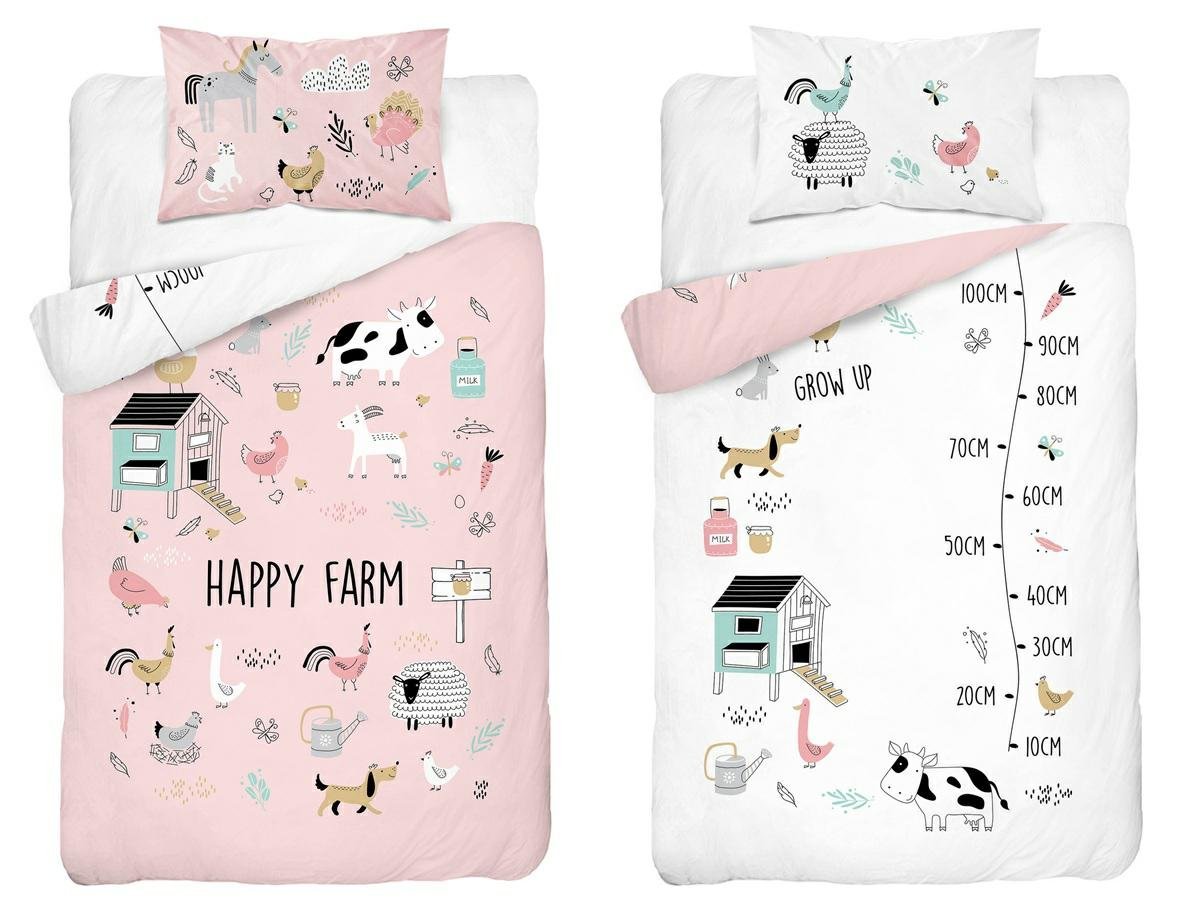 Pościel bambusowa dziecięca 90x120 różowa z farmą i zwierzątkami Baby Bamboo