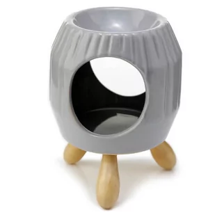 Puckator Kominek ceramiczny na nóżkach 12 x 9 x 9 (szary, prążkowany) 943 - Świeczniki - miniaturka - grafika 1