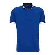 Koszulki męskie - BOSS Męska koszulka polo Paddy 2 z bawełny piqué z prążkowanymi paskami, Bright Blue438, 5XL - miniaturka - grafika 1