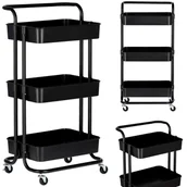 Meble fryzjerskie - Wózek pomocnik fryzjerski kosmetyczny spa do salonu półki regał na kółkach mobilny do salonu czarny - miniaturka - grafika 1