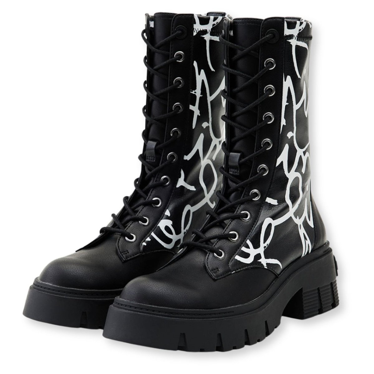 Buty damskie Desigual czarne botki z graficznym wzorem-39