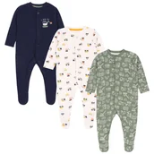 Pajacyki dla niemowląt - 3x Bawełniane, kremowo-zielone pajacyki auta, OEKO-TEX 9-12 m 80 cm - miniaturka - grafika 1