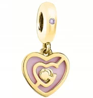 Bransoletki - Złoty Charms Wiszący Serce Serduszko Różowa Emalia Heart SREBRO 925 - miniaturka - grafika 1