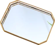 Lustra - Taca dekoracyjna metalowa szklana lustro vintage szklana taca do przechowywania taca lustrzana złota do komody, łazienki (prostokąt) - miniaturka - grafika 1