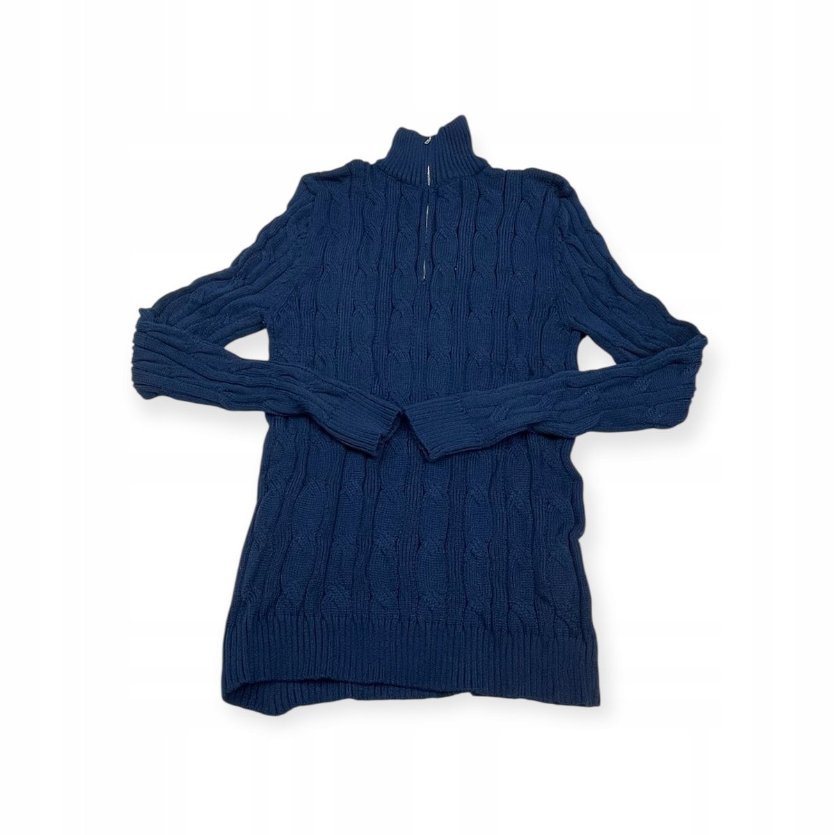 Sweter męski OLD MONEY z półgolfem Rozmiar M Granatowy, splot warkoczowy