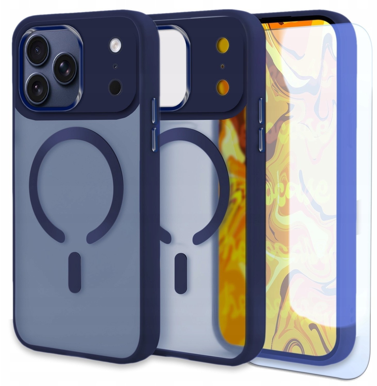 Etui Do Magsafe do iPhone 17 Pro Granatowe, Pancerne, Matowe Szkło 9H