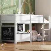 Łóżka dla dzieci i młodzieży - Łóżko dziecięce na poddaszu Flieks 90x200cm, łóżko piętrowe do zabawy z dwoma deskami i stelażem z listew, łóżko dziecięce z drewna sosnowego, białe, bez materaca - miniaturka - grafika 1