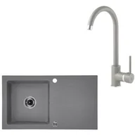Zlewozmywaki z baterią - Deante Zorba Zestaw Zlewozmywak granitowy jednokomorowy 76x44 cm + bateria kuchenna wysoka szary metalik ZQZBS113 - miniaturka - grafika 1