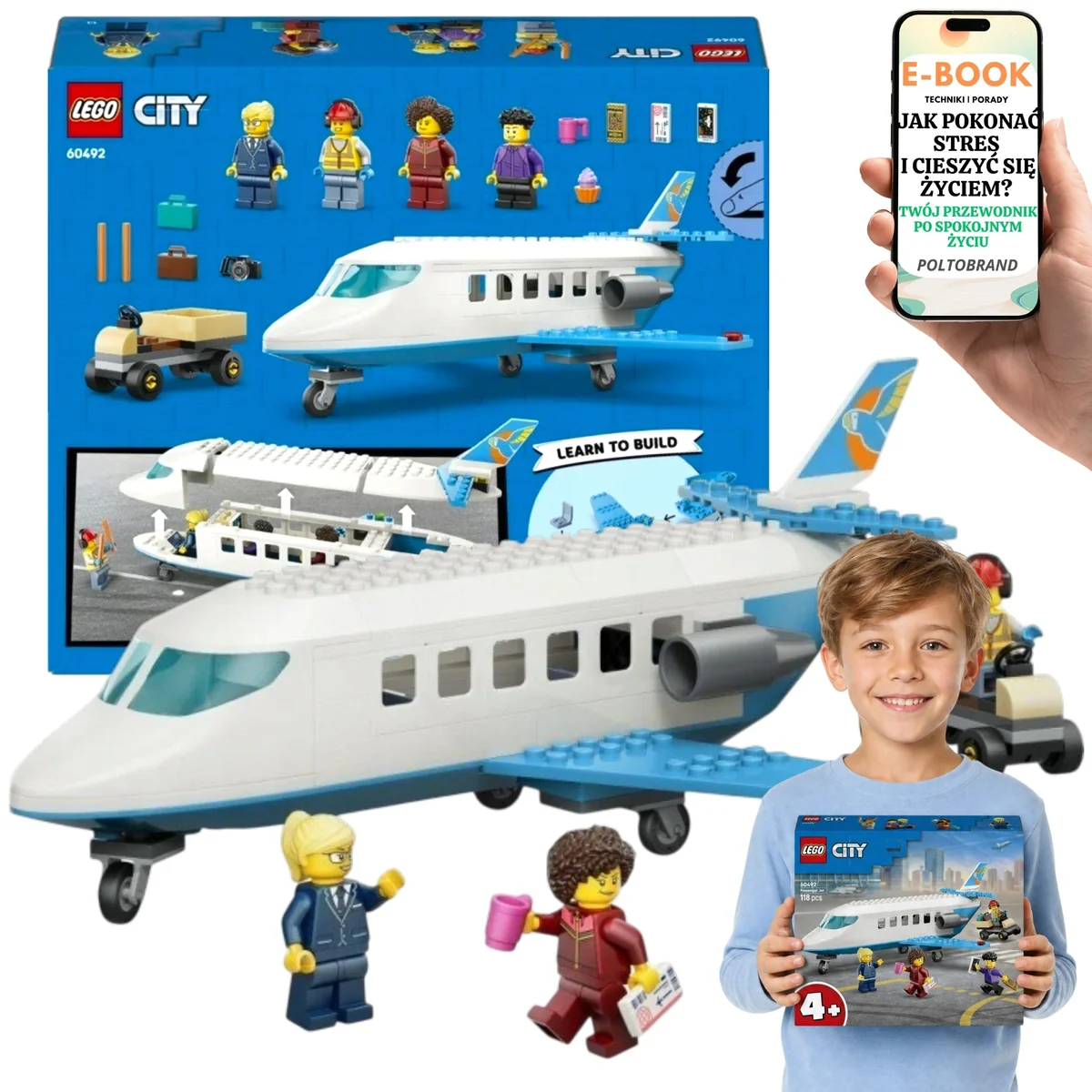LEGO CITY Samolot pasażerski LEGO Dla Syna i Córki 60492 118 el. wysokość 10 cm Na Dzień Dziecka Urodziny