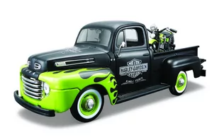 Maisto Ford F-1 Pickup '48 + FL Panhead' 48: nadania modelu samochodu z motocykl 1: 24, drzwi do otwierania, gotowy model, 18 cm, czarno-zielony (532171) - Kolekcjonerskie modele pojazdów - miniaturka - grafika 1