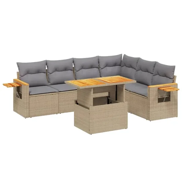 Beżowy zestaw mebli ogrodowych z rattanu PE, 55-100 x 55-62 x 44-73 cm