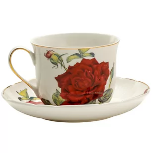 Marco Polo SJ Filiżanka Do Kawy I Herbaty Porcelanowa Ze Spodkiem Duża Czerwona Róża Biała 420 Ml - Filiżanki - miniaturka - grafika 1