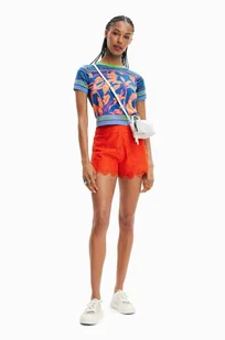 Desigual szorty damskie kolor czerwony gładkie high waist - Spodenki damskie - miniaturka - grafika 1