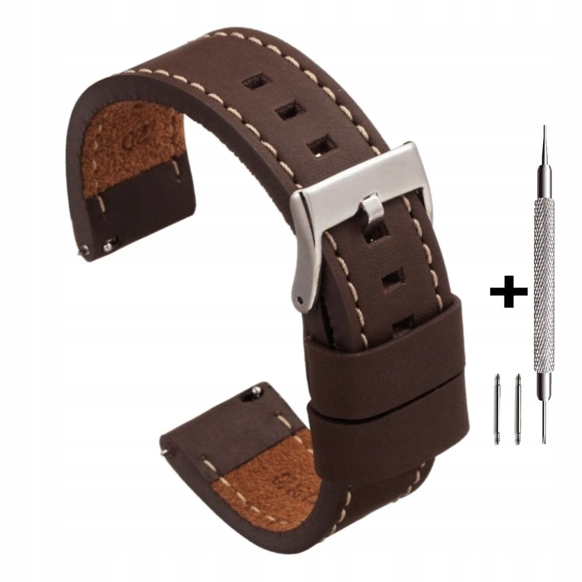 Brązowy pasek 24 mm skórzany DILOY 384.24.89 + dwa teleskopy i narzędzie