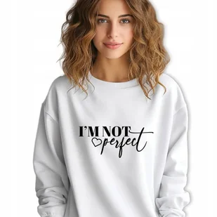 Biała Bluza Damska Dresowa IM NOT PERFECT Stylowa Modna Wzory Rozmiar S - Bluzy damskie - miniaturka - grafika 1
