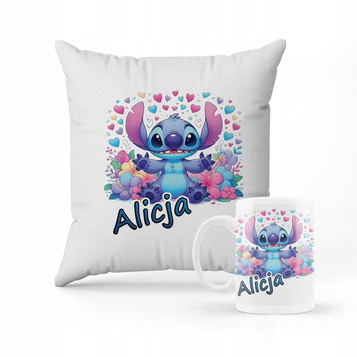 ZESTAW PODUSZKA + KUBEK PREZENT DLA DZIECKA STICH STITCH STICZ + IMIĘ #14