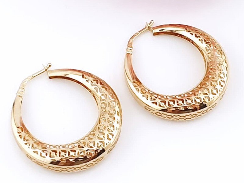 Kolczyki ażurowe kółka 585 koła dmuchane modne z ażurem na prezent