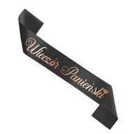 Wieczór panieński i kawalerski - Szarfa czarna z napisem Wieczór Panieński w kolorze rose gold, 160cm - miniaturka - grafika 1