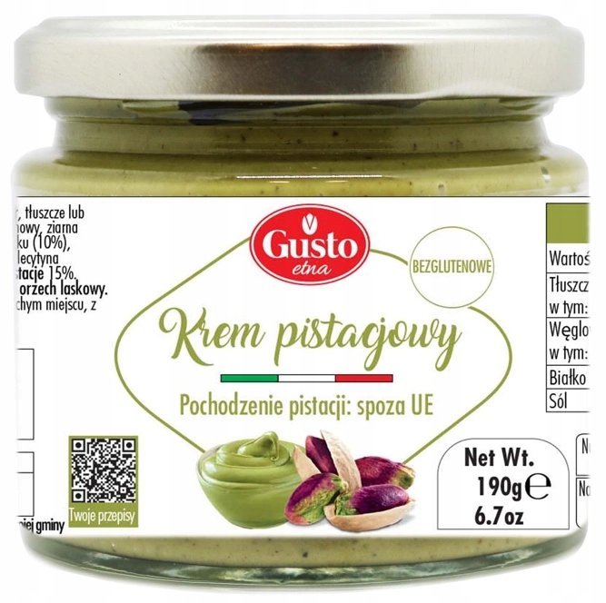 Krem pistacjowy 15% Gusto Etna 190g do ciasta czekolady dubajskiej wypieków