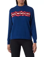 Swetry damskie - Love Moschino Damski sweter o regularnym kroju z długim rękawem z prążkowanym logo, niebieski, 46 - miniaturka - grafika 1