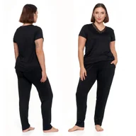 Piżamy damskie - Czarna PIŻAMA DAMSKA z Koronką Długie Spodnie Koszulka Krótki Rękaw MORAJ L - miniaturka - grafika 1