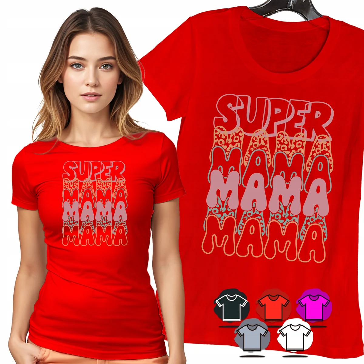 KOSZULKA DAMSKA T-SHIRT - SUPER MAMA PASTELOWY PANTERKOWY WZÓR DAMSKI - S