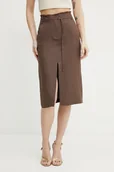 Spódnice - Patrizia Pepe spódnica z domieszką lnu kolor brązowy midi ołówkowa 2G1007 A052 - miniaturka - grafika 1