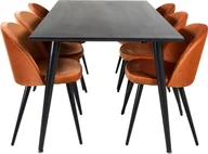 Stoły z krzesłami - Dipp180x90BLBL zestaw do jadalni stół do jadalni czarny oraz 6 Velvet krzesło stołowe welur pomarańczowy, czarny. - miniaturka - grafika 1
