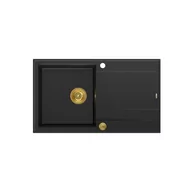 Zlewozmywaki - QUADRON Zlewozmywak EVAN 111 czarny, elementy złote, k.pneum. HCQE8650U7_PVDG1_P2O0 - miniaturka - grafika 1