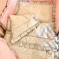 Pościel dla dzieci - Pościel dla dzieci beżowa w kropki z falbanką 100x135 cm - miniaturka - grafika 1