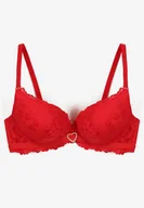 Biustonosze - Czerwony Biustonosz Ozdobiony Koronką i Cyrkoniowym Sercem Fannel - miniaturka - grafika 1