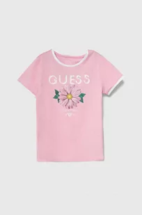 Guess t-shirt dziecięcy kolor różowy - Koszulki dla dziewczynek - miniaturka - grafika 1