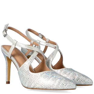 Błyszczące szpilki bez pięty - MENBUR 23446 SREBRE - Czółenka - miniaturka - grafika 5