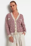 Swetry damskie - Trendyol FeMan Oversize Basic kardigan z dzianiny z dekoltem w serek, beżowy, S, BEŻOWY, S - miniaturka - grafika 1