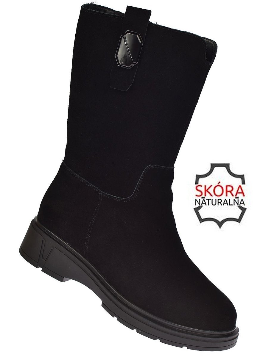 Kozaki damskie skórzane wysokie ocieplane JK/B-3-219 czarne roz. 38