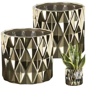 Donice - Zestaw 2x donica doniczka osłonka 12 cm złota ceramika szkliwiona dekoracja - KOTARBAU - miniaturka - grafika 1