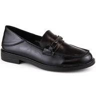 Mokasyny damskie - Skórzane półbuty mokasyny damskie na niskim obcasie czarne Vinceza 58233 - miniaturka - grafika 1