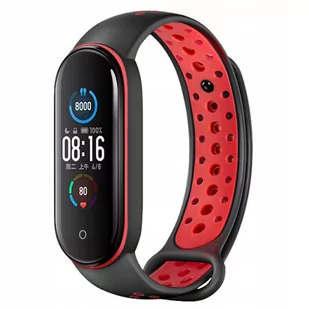 Opaska pasek perforowany do Xiaomi Mi Band 5/6 "Czarno-czerwony" - Akcesoria do smartwatchy - miniaturka - grafika 1